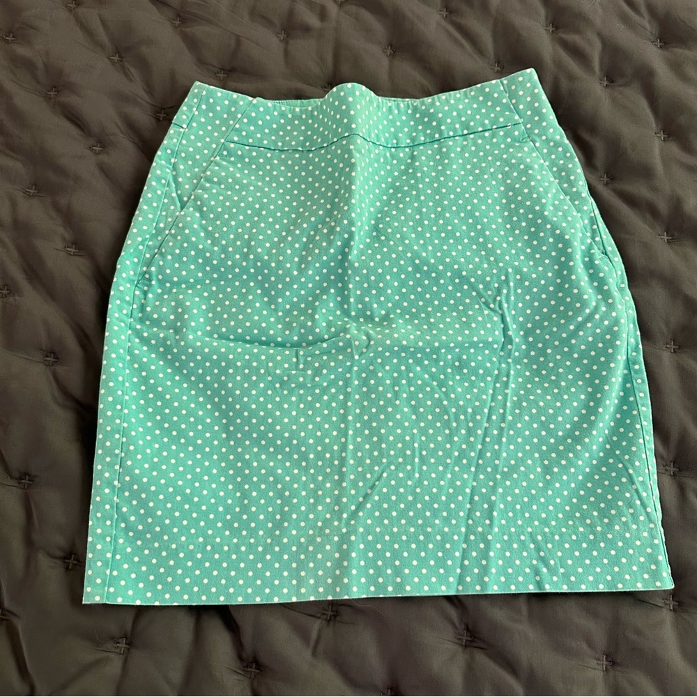 Ann Taylor Madison teal pencil skirt polka dot with pockets